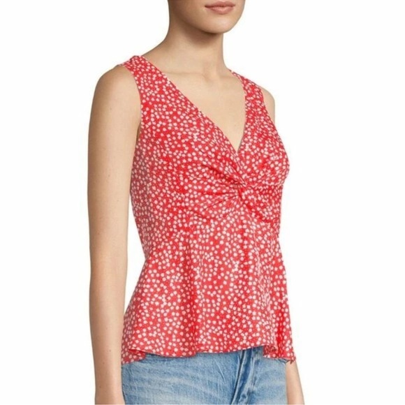 Rebecca Taylor Silk Blend Red Malia Floral V Neck Twist Tank Blouse Top Sz 2 - Picture 2 of 12